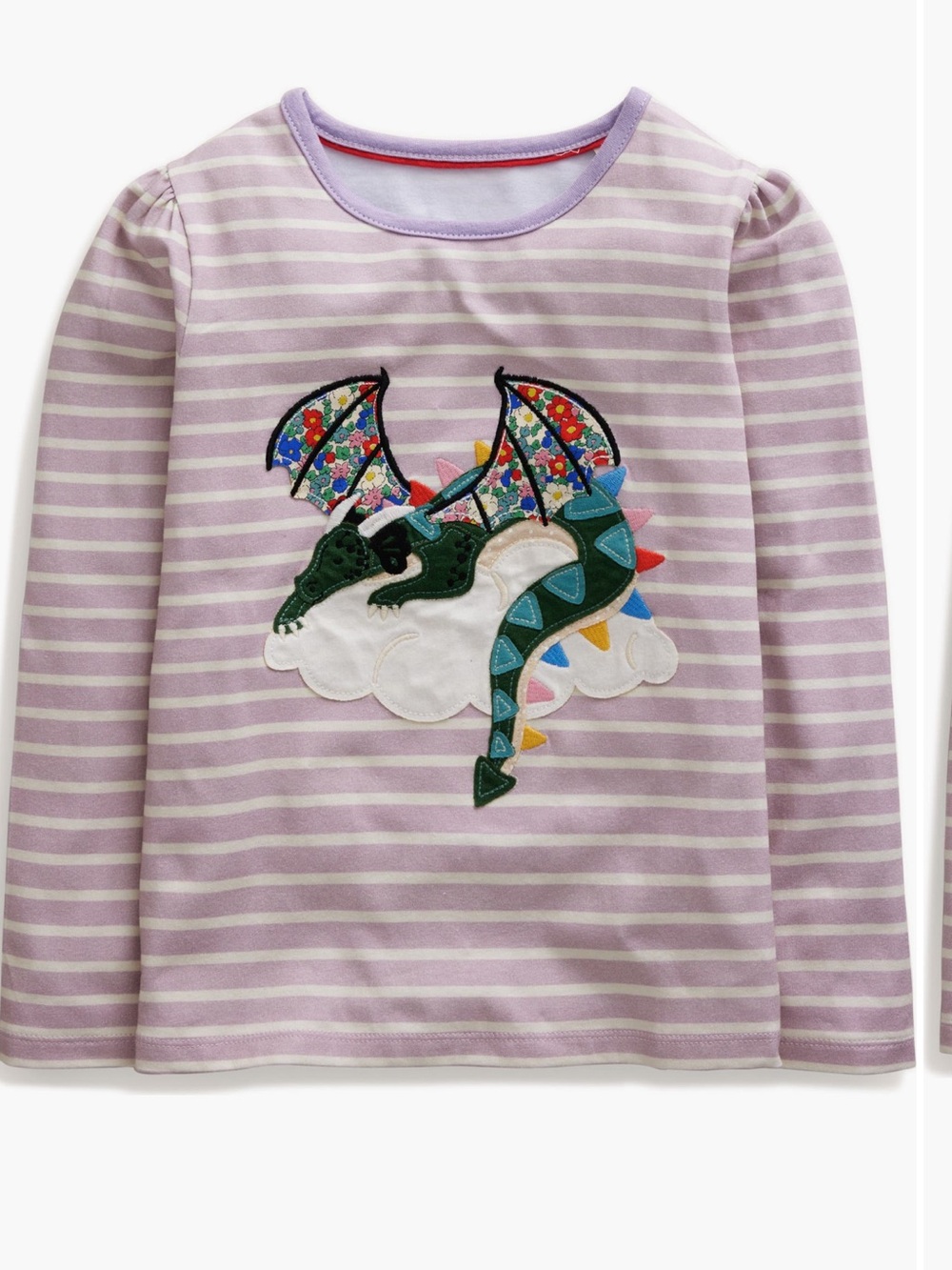 Mini Boden Kids’ Stripe Dragon Applique Cotton T-shirt Size 3-4YRS